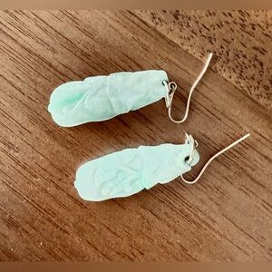 Pale green jade carved earrings